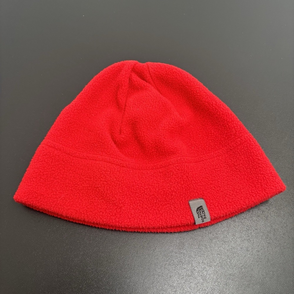 North Face Fleece Beanie‎ Hat Red Youth Sz Small 7/8 Winter Fall Unisex